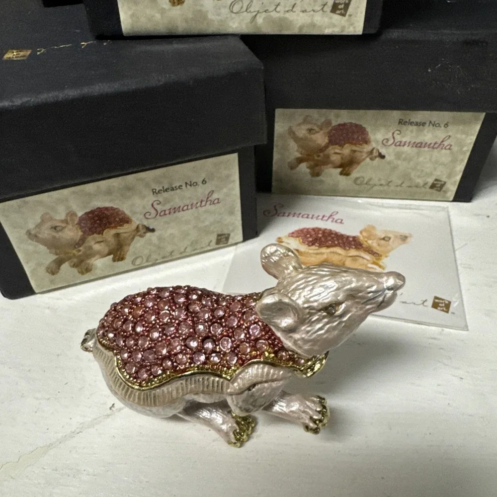 Samantha Pink Blinged Enamel Rat Mouse Trinket Box Objet D'Art Form Release No 6